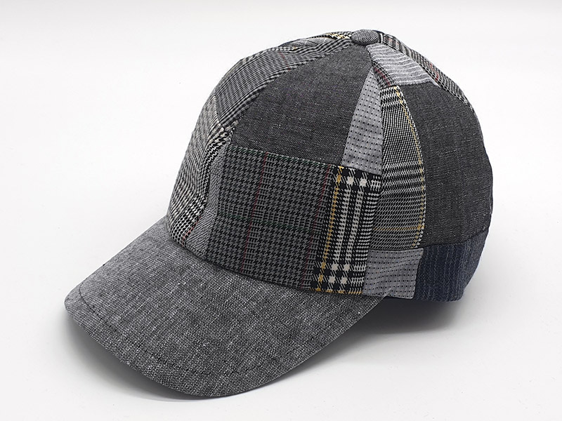 Cappello stile Baseball - 100% lino - patchwork scozzese base grigio