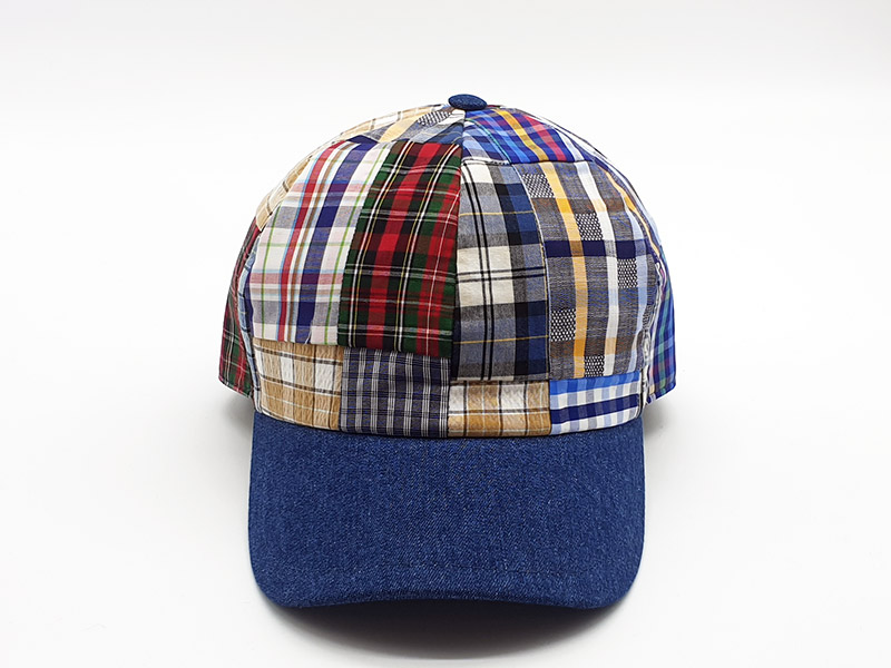 Cappello stile Baseball - 100% lino - patchwork scozzese base blu
