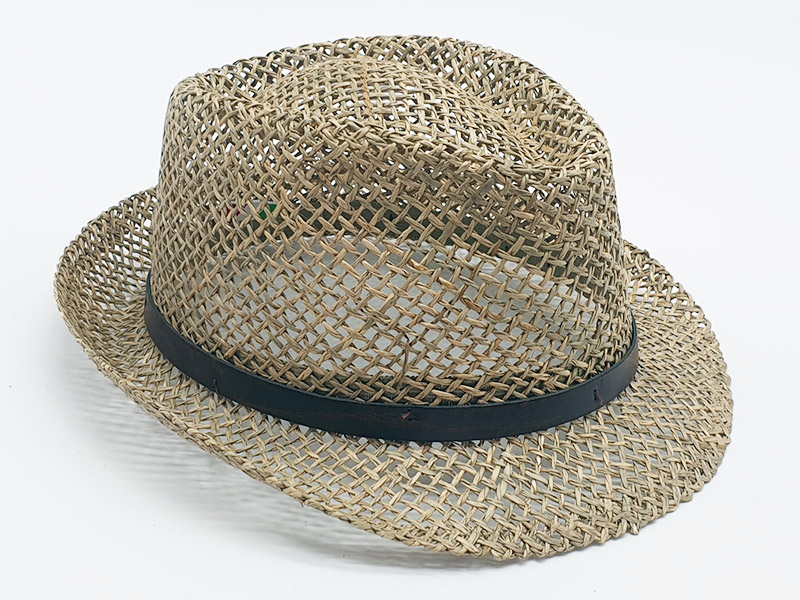 Cappello paglia stile borsalino - cinturino cuoio