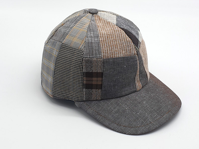 Cappello stile Baseball 100% in lino patchwork base marrone