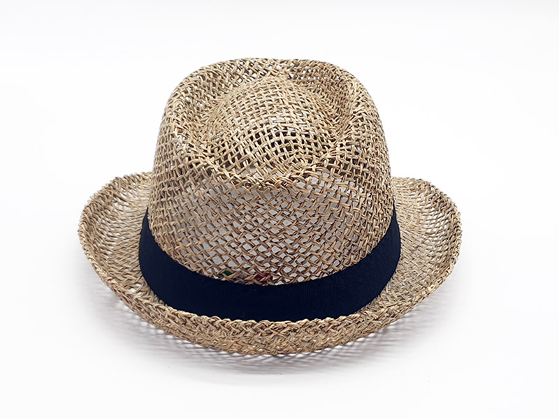 Cappello paglia stile borsalino - gros grain nero
